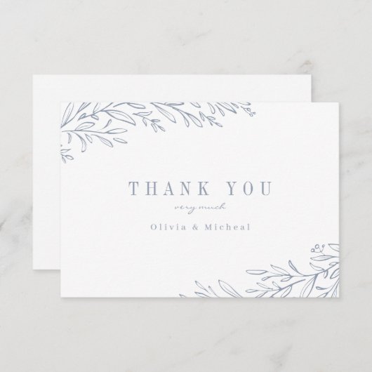 植物性シンプルエレガントほこりっぽい青 サンキューカード (正面/裏面)