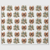 植物性シンプルグリーンリースと金ゴールドクリスマス ラッピングペーパー (フラット)