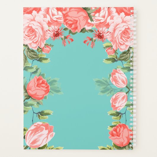 植物性ティール(緑がかった色)とサンゴ結婚花 プランナー手帳 (裏面)