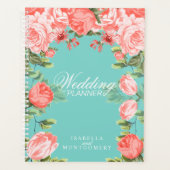 植物性ティール(緑がかった色)とサンゴ結婚花 プランナー手帳 (正面)