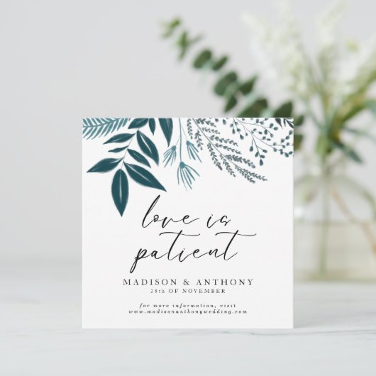 植物性ティール（緑がかった色）結婚書道の延期 招待状 (スタンド正面)