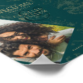 植物性ティール(緑がかった色)金ゴールド写真結婚の歓迎 ポスター (角)