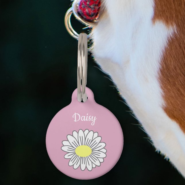 植物性デイジーフラワーピンクペットタグ ペット　ネームタグ (Daisy Flower Pink Pet Tag)
