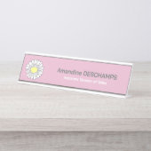 植物性デイジーフラワーピンク デスクネームプレート (正面)