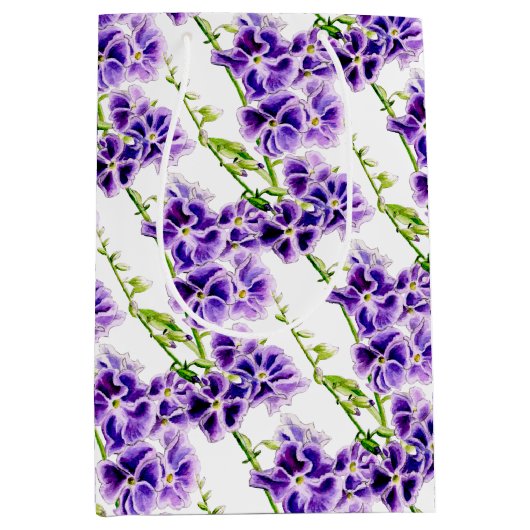 植物性デュランタスカイフラワーパープルフラワーアート ミディアムペーパーバッグ (正面)