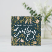 植物性トレンディーフローラタイポグラフィハッピーバースデー カード (スタンド正面)