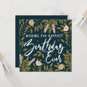 植物性トレンディーフローラタイポグラフィハッピーバースデー カード (正面/裏面インサイチュ)