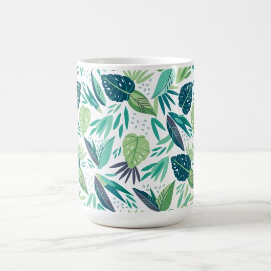 植物性トロピカルグリーンと白い葉柄 コーヒーマグカップ (中央)