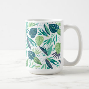 植物性トロピカルグリーンと白い葉柄 コーヒーマグカップ