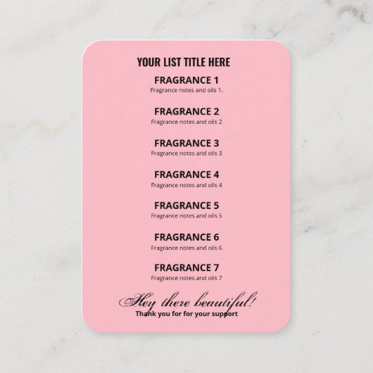 植物性トロピカルピンク製品価格リストカード 名刺 (裏面)