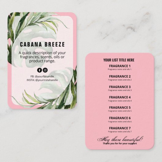 植物性トロピカルピンク製品価格リストカード 名刺 (正面/裏面)