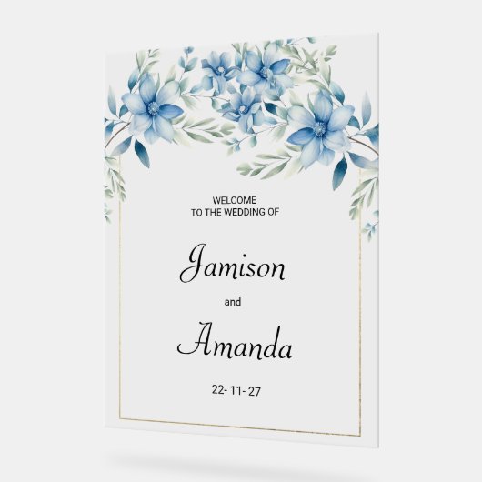 植物性ネイビーブルーミントフローラ結婚ズ アクリルサイン (傾斜)