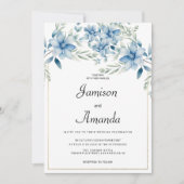 植物性ネイビーブルーミントフローラ結婚ズ 招待状 (正面)