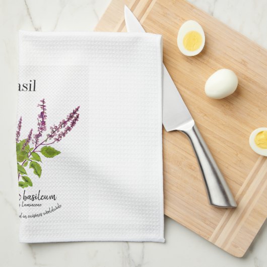 植物性バジル植物芸術の花と文字 キッチンタオル (四つ折り)