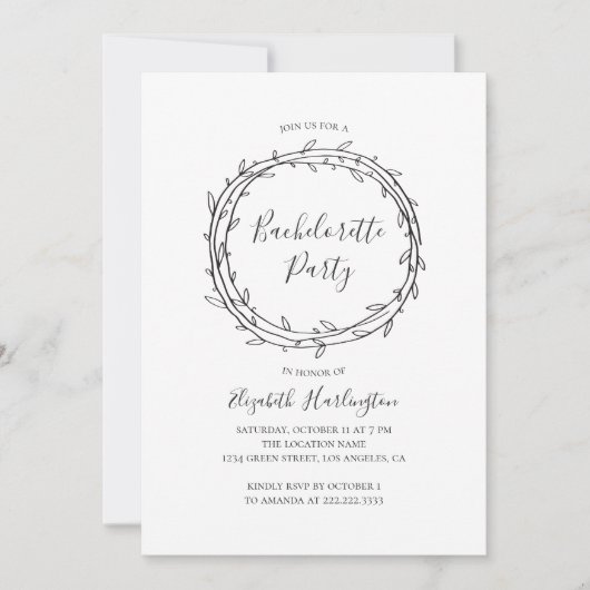 植物性バチェロレッテ。白黒 招待状 (正面)