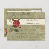 植物性バラフランスのヴィンテージ紙保存日付 案内ポストカード (正面/裏面)
