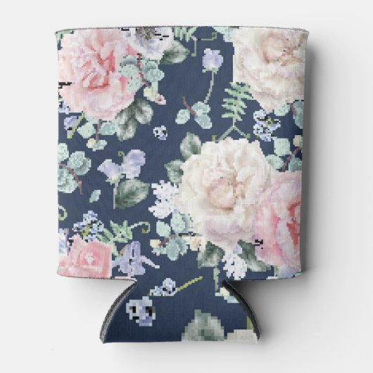 植物性バラブルーヴィンテージパターン。 缶クーラー (正面)