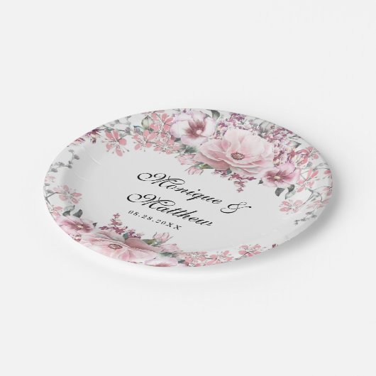 植物性バラ金ゴールド花模様及びユーカリ結婚プス ペーパープレート (アングル)