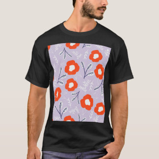 植物性パステルピンク:フローラルパターン Tシャツ