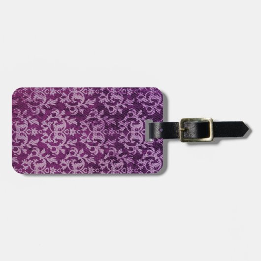 植物性パターン（の模様が）ある紫とクリーム ラゲッジタグ (正面横)