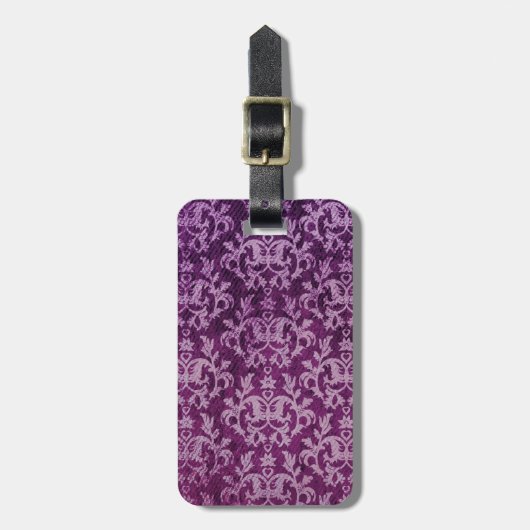 植物性パターン（の模様が）ある紫とクリーム ラゲッジタグ (正面縦)