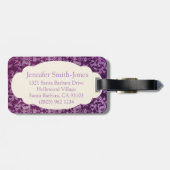 植物性パターン（の模様が）ある紫とクリーム ラゲッジタグ (裏面横)