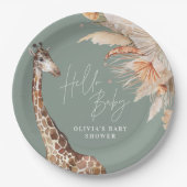 植物性パンパスグラスギラフェサファリージグリーン ペーパープレート (正面)