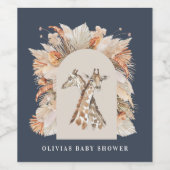 植物性パンパスグラスモダン素朴なネイビーブルー ワインラベル (シングルラベル)