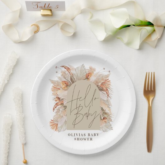 植物性パンパスグラス素朴モダンなテラコッタ ペーパープレート (ウェディング)