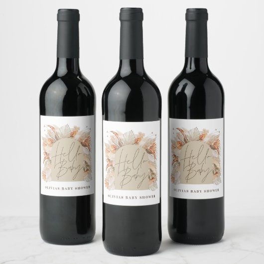 植物性パンパスグラス素朴モダンなテラコッタ ワインラベル (ボトル)