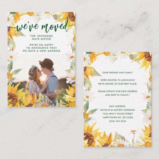 植物性ヒマワリ写真の移動の発表 ノートカード (正面/裏面)