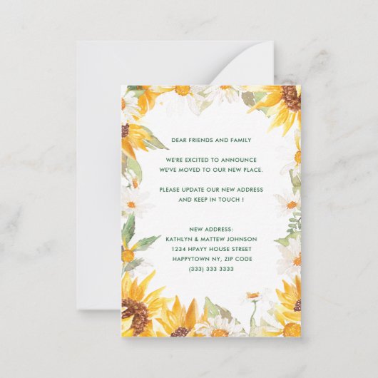 植物性ヒマワリ写真の移動の発表 ノートカード (裏面)