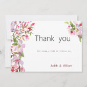 植物性ピンクさくらんぼ花の夏ありがとう 招待状 (正面)