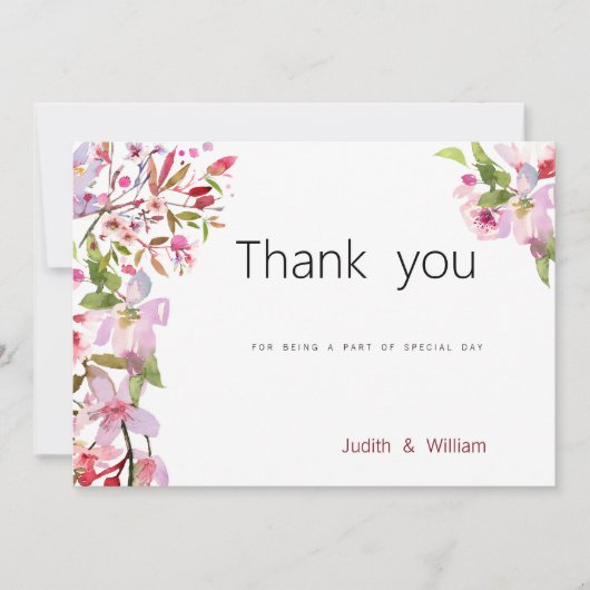 植物性ピンクさくらんぼ花の夏ありがとう 招待状 (正面)