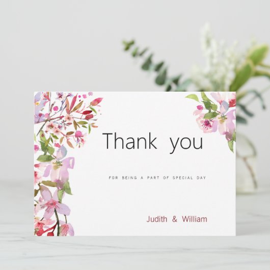 植物性ピンクさくらんぼ花の夏ありがとう 招待状 (スタンド正面)