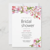 植物性ピンクさくらんぼ花の夏ブライダルシャワー 招待状 (正面)