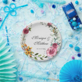 植物性ピンクとブルゴーニュのフローラ結婚ズ ペーパープレート (パーティー)