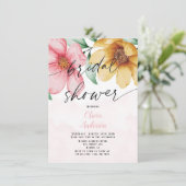 植物性ピンクと黄色のフローラブライダルシャワー 招待状 (スタンド正面)