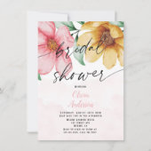 植物性ピンクと黄色のフローラブライダルシャワー 招待状 (正面)