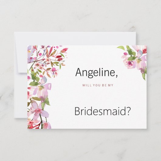植物性ピンクのさくらんぼの花の夏の花嫁メイド 招待状 (正面)