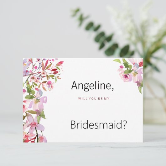 植物性ピンクのさくらんぼの花の夏の花嫁メイド 招待状 (スタンド正面)