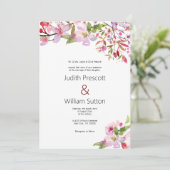 植物性ピンクのさくらんぼの花結婚の夏 招待状 (スタンド正面)