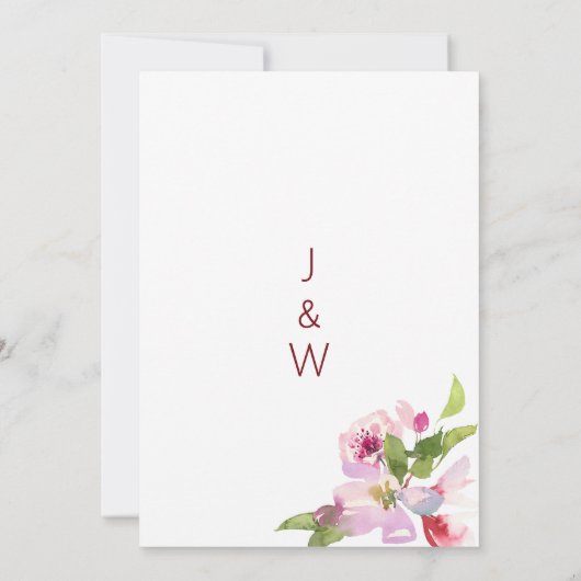 植物性ピンクのさくらんぼの花結婚の夏 招待状 (裏面)