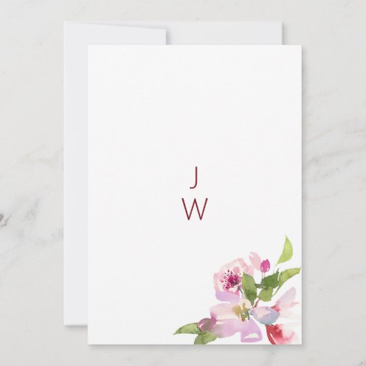 植物性ピンクのさくらんぼ花の夏のテーブル番号 招待状 (裏面)