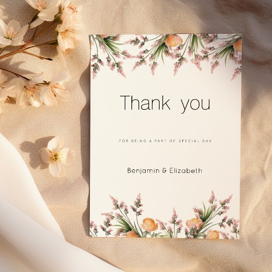 植物性ピンクのオレンジ色の夏の花ありがとう 招待状