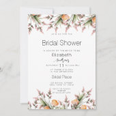 植物性ピンクのオレンジ色の夏の花ブライダルシャワー 招待状 (正面)