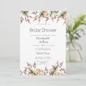 植物性ピンクのオレンジ色の夏の花ブライダルシャワー 招待状 (スタンド正面)