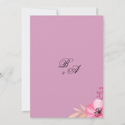 植物性ピンクのオレンジ色の水色の結婚花 招待状 (裏面)