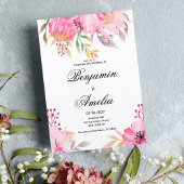 植物性ピンクのオレンジ色の水色の結婚花 招待状