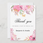 植物性ピンクのオレンジ色の水色の花ありがとう 招待状 (正面)